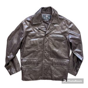 Luis Alvear Genuine Leather Heavy Jacket Button Front lined Brown Men M EUC